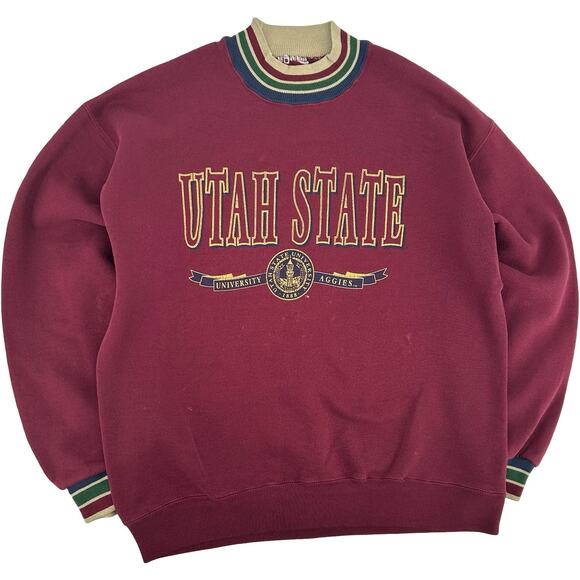 American Vintage Other - Vintage 90s Men's Maroon Utah State University Aggies Crewneck Sweatshirt Sz M